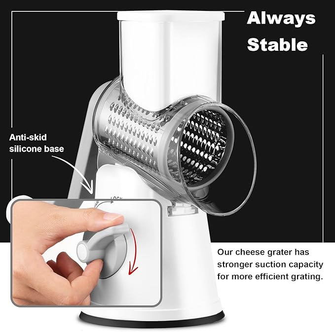 Rotary Cheese Grater, 3 in 1 Cheese Shredder Grater Rotary with Handle, Vegetable Mandoline Slicer Shredder for Vegetable, Cheese, Nut