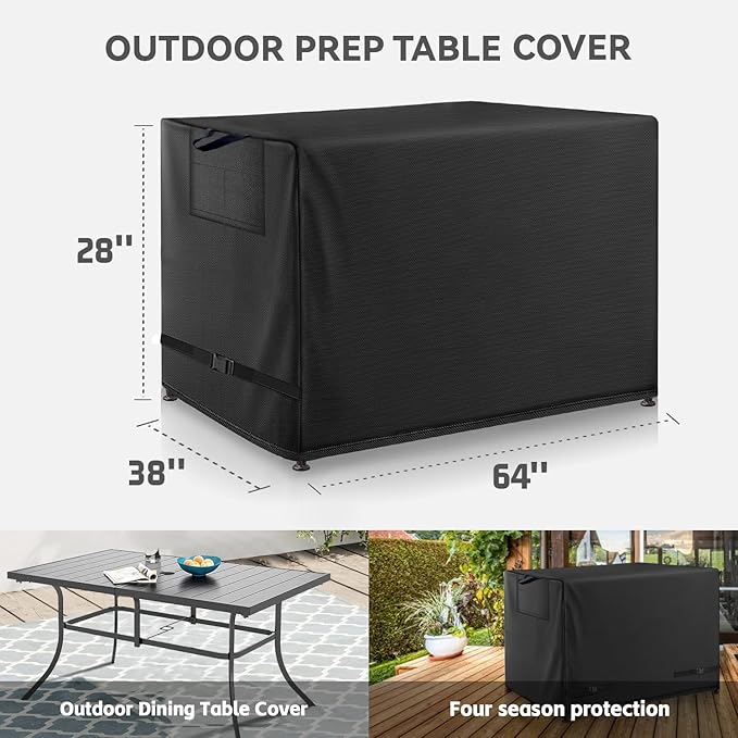 Outdoor Dining Table Cover - Heavy Duty Waterproof Cover for Patio Metal Steel Slat Table, Compatible 64" x 38" Black