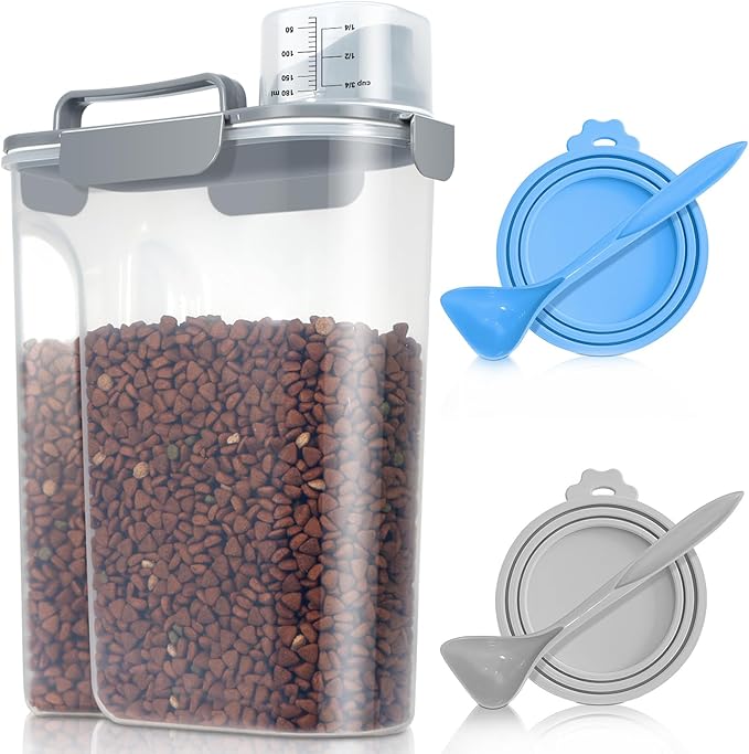 TBMax Pet Dog Cat Food Storage Container 5 to 7 lbs with Can Cover and Mixing Spoon, Airtight Pet Food Storage Dispenser with Large Spout & Measuring Cup for Kibble Dog Treat Bird Seed Container