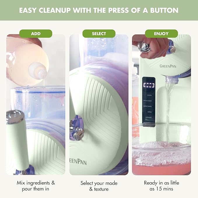 GreenPan Frost Ice Cream Machine & Frozen Drink Maker, Soft Serve, Slushie, Sorbet, Milkshakes & Cocktails, No Freezer Needed, 7 Textures, Quiet & Rapid, Easy Clean, Family Size, Pistachio Sage