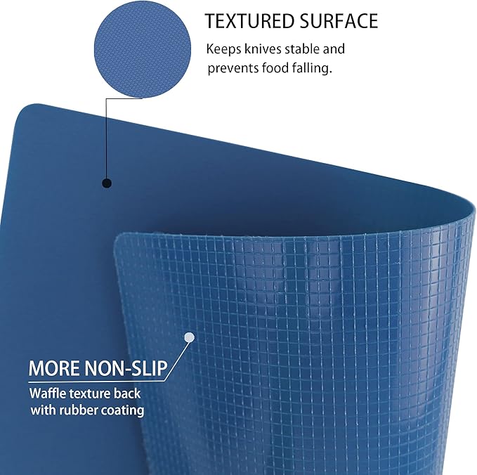 ZVP Plastic Cutting Boards for Kitchen, Flexible Cutting Mats, Gradient Blue Chopping Boards with Food Icon, Non-Slip, Non Porous, BPA Free, Dishwasher Safe