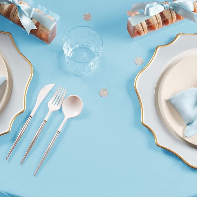 Gee Di Moda Rectangle Tablecloth - 90 x 132 Inch Baby Blue Table Cloth for 6 Foot Table with Floor-Length Drop - Heavy Duty Washable Fabric - 6 Ft Buffet Table, Holiday Party, Wedding & Baby Shower