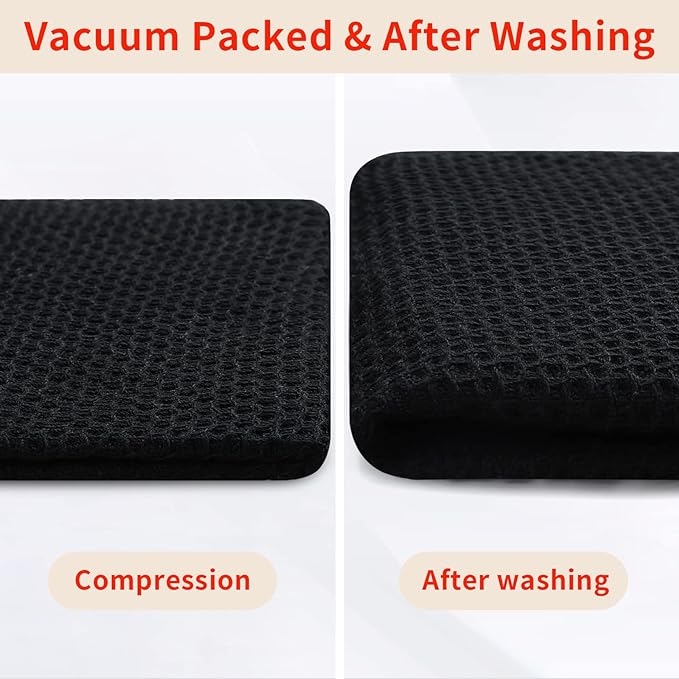 Homaxy 100% Cotton Waffle Weave Kitchen Dish Cloths, Ultra Soft Absorbent Quick Drying Dish Towels, 12 x 12 Inches, 12-Pack, Black