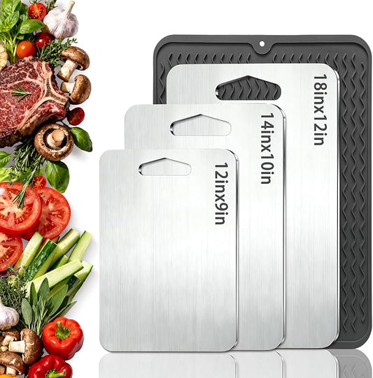 2mm Thicker Upgraded Anti-Slip 3pcs Cutting Boards,316 Food Grade Stainless Steel,Healthy Kitchen Cutting Board, Perfect for Chefs,Campers,And Gifts,17.7x11.8in,14.2x9.8in,11.8x9.1in