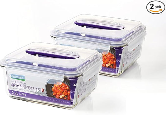 GLASSLOCK 91 Oz Glass Food Storage set of 2 – Large Capacity, Airtight & Leak-Proof, BPA Free Lid with Carry Handle, Microwave, Dishwasher, Fridge & Freezer Safe, Marinating, Sauce, Fruit Storage
