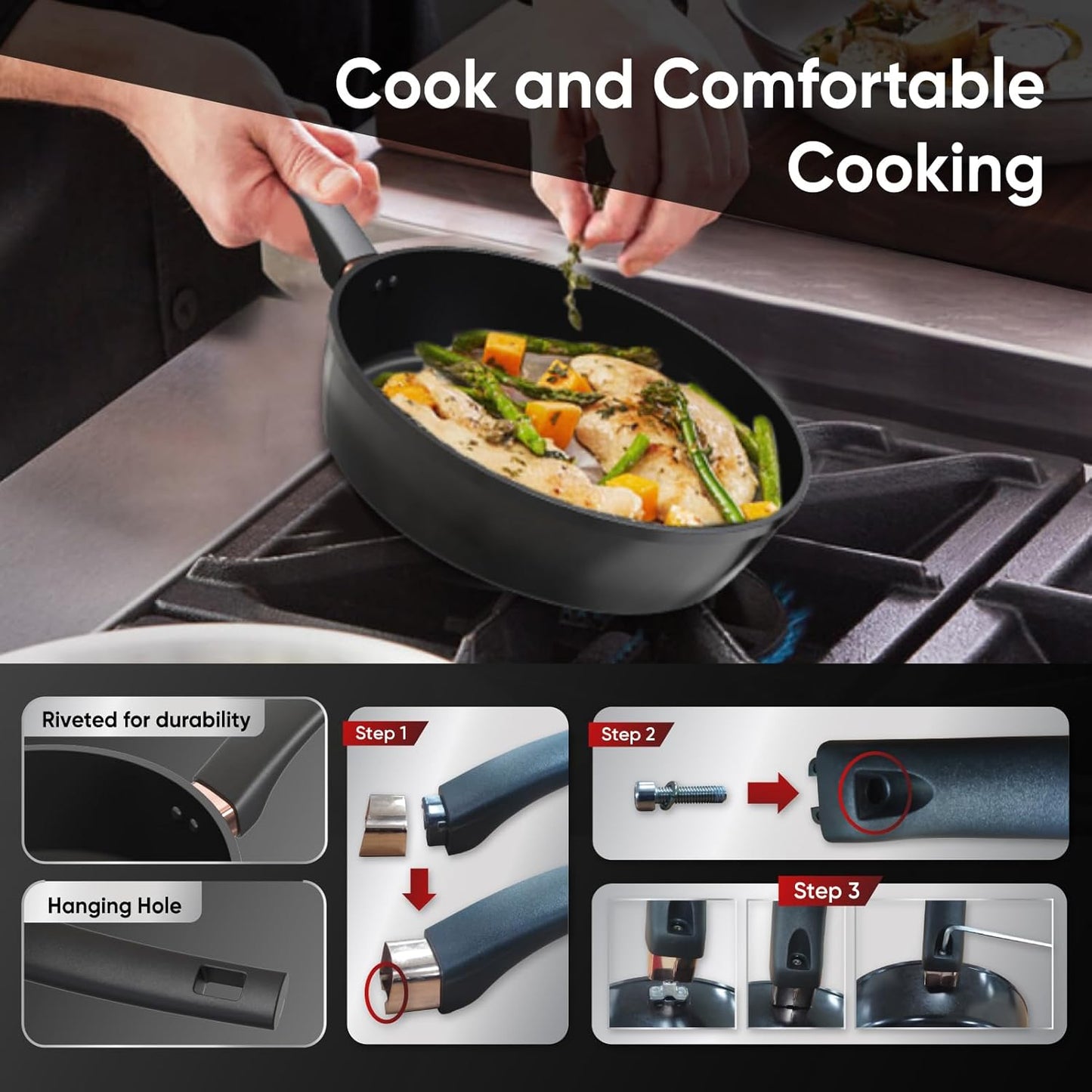 Sunhouse Ultra Titanium Nonstick Coating Aluminum Pan with 4-Layer Non-stick Coating, Non-Toxic, PTFE PFOA & PFAS Free, Stay-Cool Handle, Compatible with All Stovetops (8 inch)