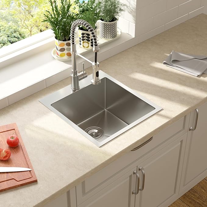 Lordear 18x18 Bar Sink Drop In 16 Gauge T304 Small Kitchen Sink Topmount Bar Prep Island Sink Single Bowl Kitchen Sinks Outdoor Sink 18"