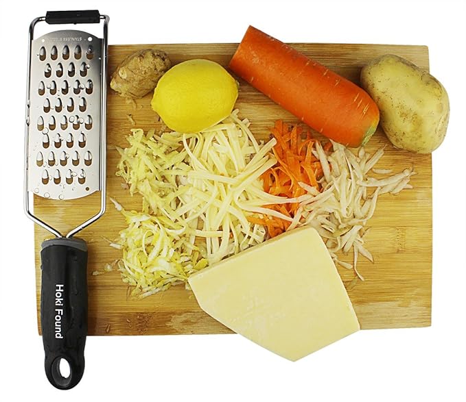 Hoki Found Stainless Steel Coarse Cheese Shredder - Zester, Vegetable & Fruit Grater - Black