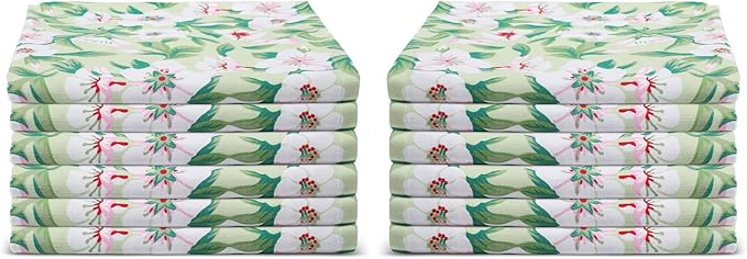 Urban Villa Dinner Napkins Lilly Print Cloth Napkins Set of 12 Premium Quality Dinner Napkins Cotton Oversized 20X20 Inches Cloth Napkins with Mitered Corner Ultra SoftDinner Napkins