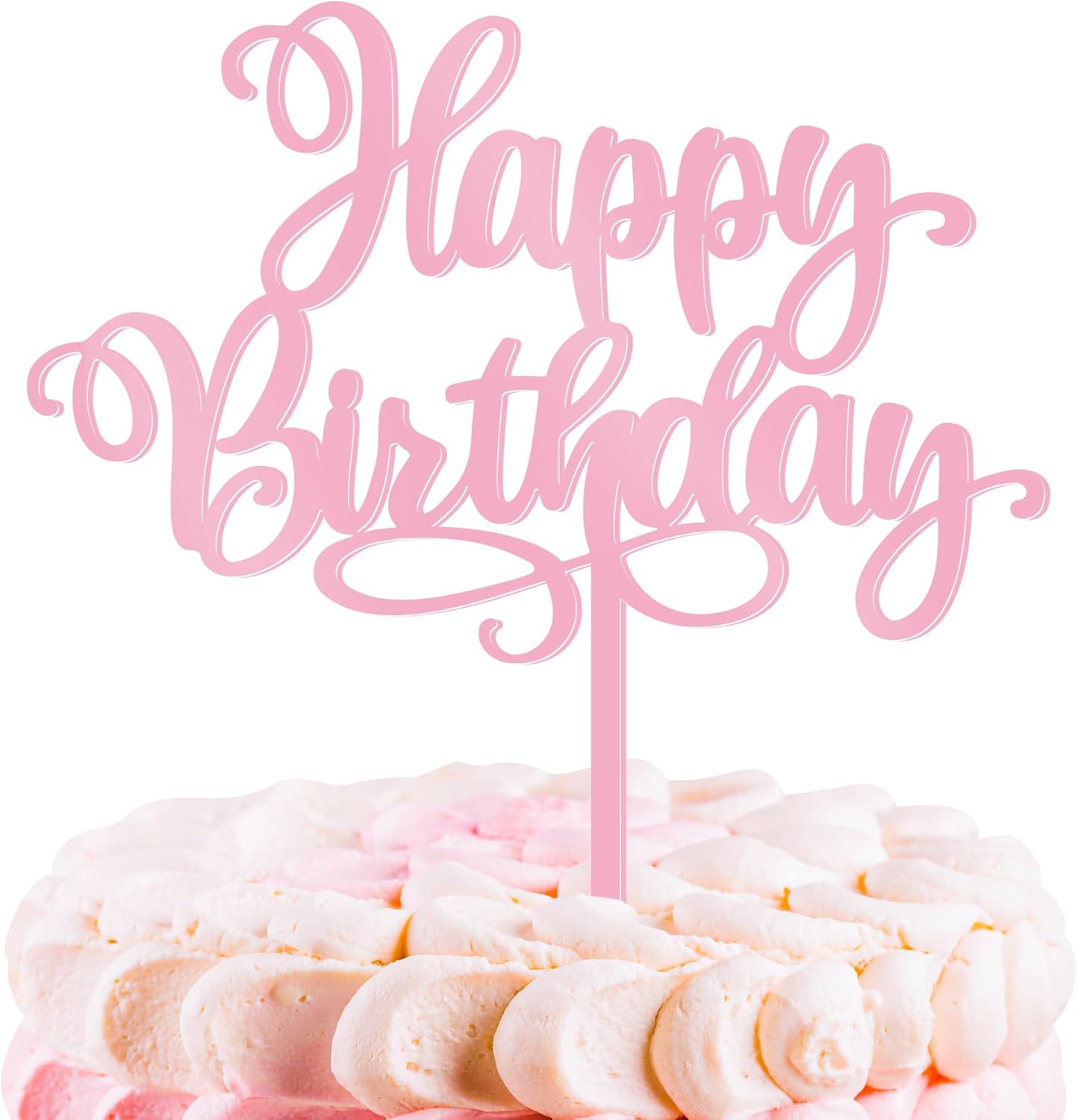 1 PCS Happy Birthday Cake Topper, 5.1 x 6.5 Inches Acrylic Cake Topper, Elegant Pink Happy Birthday Cake Sign, Birthday Cake Decorations for Adult, Kids, DIY Dessert Supplies