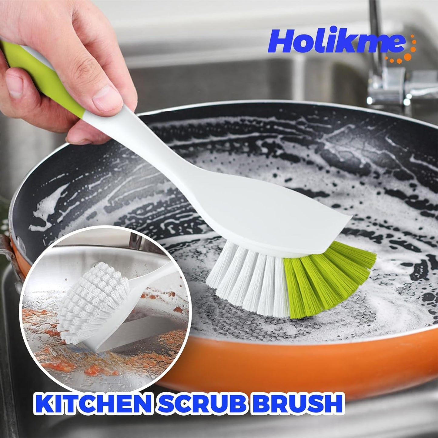 Holikme Cleaning Brush Set, Scouring Pad for Cleaning, Groove Gap Brushes for Pot, Pan, Kitchen Sink, Wire Brushes (Amarillo)