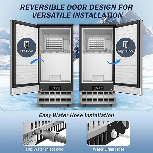 120LBS/24H High Output - Commercial Under Counter Ice Maker with 30LBS Storag e- Reversible Door, Built-in/Freestanding Design, Self-Cleaning & 24H Timer - for Home Bars, Restaurants & Commercial Use