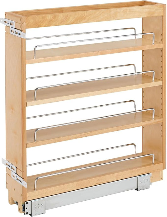 Rev-A-Shelf 5" Pullout Kitchen Cabinet Storage Organizer Slide Out Pantry Spice Rack with Adjustable Shelves for 5.5" W Cabinet Opening, 448-BC-5C