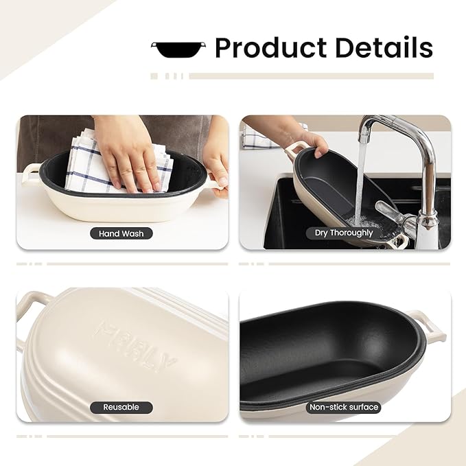 Enameled Cast Iron Dutch Oven for Sourdough Bread Baking,9 x 5-4/5 Inch Oval Cast Iron Bread Pan with Lid,Dutch Oven for Homemade Sourdough Baking,2.8QT Meatloaf Pan,Oven Safe