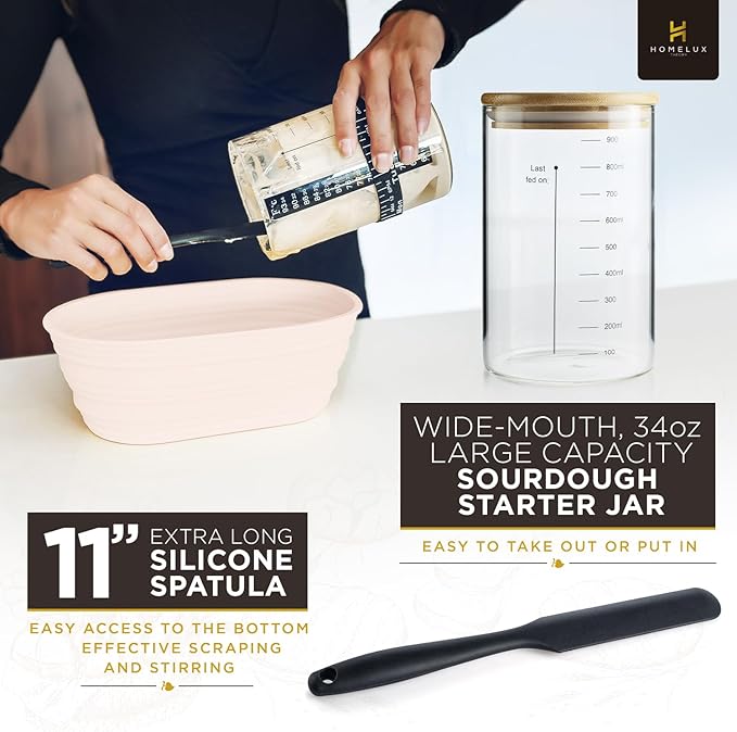 Sourdough Starter Kit, 14pcs Bread Making Kit & Sourdough Bread Baking Supplies Kit, Banneton Basket Kit for Sourdough Proofing with Bread Baking bowl for Artisan Breads (Pink) by HOMELUX THEORY