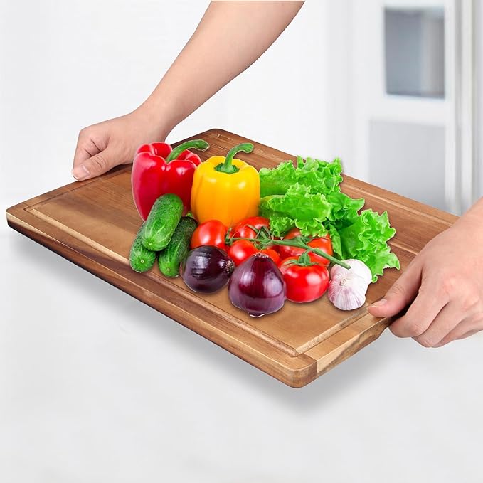 Decorative Acacia Wood Cutting Boards for Kitchen Meat Large Charcuterie Boards Best Hardwood Solid Chopping Board Butcher Block Bread Serving Cheese Board Big Maple Carving Cutting Board Non Toxic