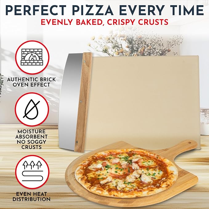 Pizza Stone for Oven Set - 15 x 12 inch Stone for Grill - 3PCS PizzaMaking Accessories - Large Pizza Oven Stones - Baking Stones for Bread and Pizzas