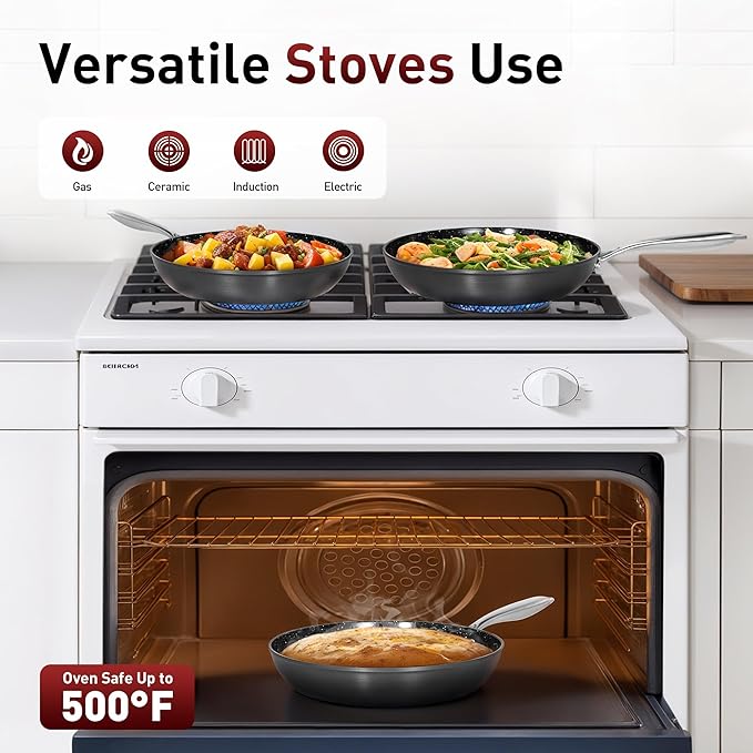 MAISON ARTS Hard Anodized Nonstick Frying Pans Set 2 Piece, 10" and 12" Ceramic Coating Skillets with Stainless Steel Handle, Induction Compatible