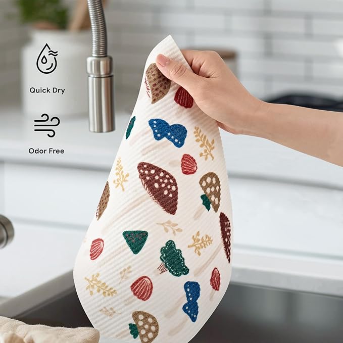 RECYCO Swedish Dishcloths for Kitchen | 4 Pack Oversized Washable Dish Rags | Large Cellulose Reusable Cleaning Paper Towels | Absorbent Counter Dish Cloth Sponge XL Kitchen Wipes, 12" L x 10" W