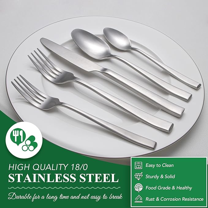 40 Piece Silverware Set Service for 8, EIUBUIE Premium Stainless Steel Cutlery Set, Matte Finish Flatware Sets Durable Solid, Modern Kitchen Tableware Eating Utensil Sets Include Spoons Forks Knives