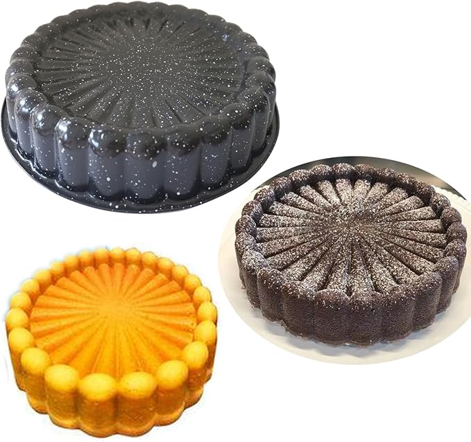 Charlotte Cake Pan 10 Inch, Flower Shaped Charlotte Mold Pan, Carboon Steel Round Cake Molds for Baking, Nonstick Special Bakeware - Black