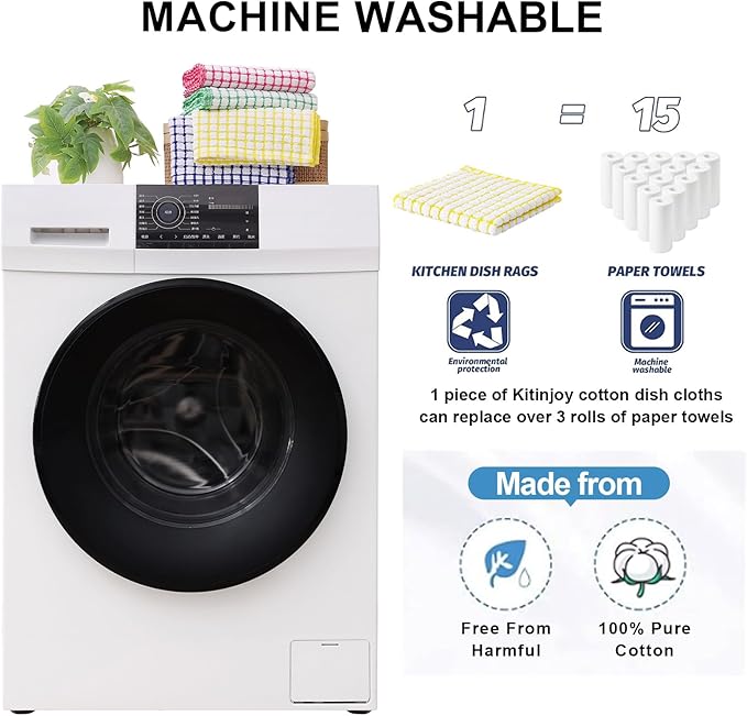 Kitinjoy Cotton 8 Pack Terry Kitchen Towels, 16 x 25 Inches Super Soft and Absorbent Dish Towels, Quick Drying Hand Towels for Kitchen Drying, Multiple Colour