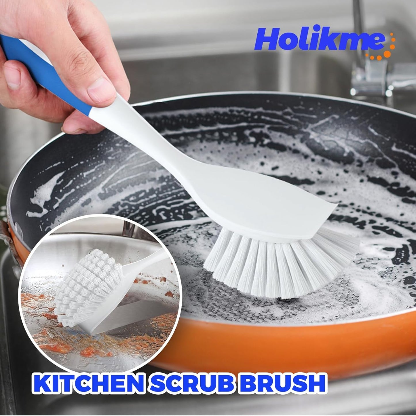 Holikme Cleaning Brush Set, Scouring Pad for Cleaning, Groove Gap Brushes for Pot, Pan, Kitchen Sink, Wire Brushes (Azul)