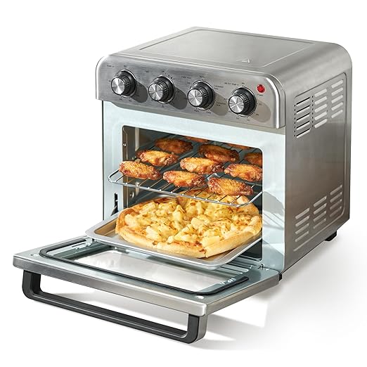 VEVOR 7-IN-1 Air Fryer Toaster Oven, 18L Convection Oven, 1800W Stainless Steel Toaster Ovens Countertop Combo with Grill, Pizza Pan, Gloves, 6 Slices Toast, 10-inch Pizza, Home Use