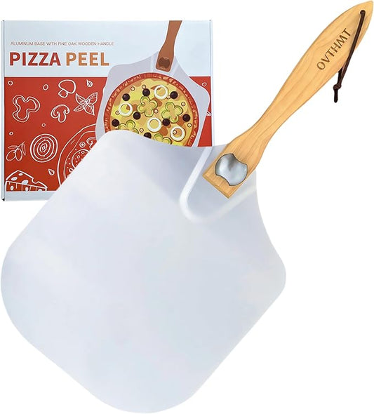 Pizza Peel 12 inch, Aluminum Pizza Paddle 12 x 14 inch with Foldable Wood Handle, Pizza Turning Peel, Pizza Spatula For Oven, Bread, Pastry, Dough, Cake, Pizza Spatula Paddle, Metal Pizza Peel