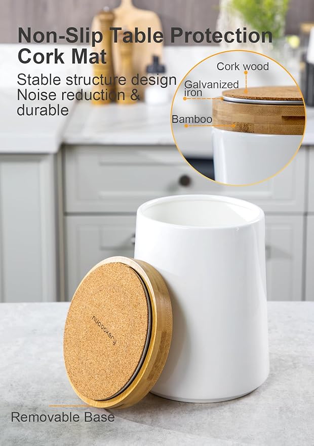 Nucookery 360° Rotating Utensil Holder, 8.2" Extra Large Ceramic Kitchen Utensil Holder for Countertop, Top Gathering Cooking Kitchen Decor for Counter (White)