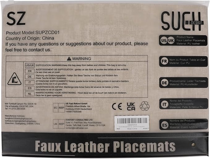 SUEH DESIGN Leather Placemats Set of 6 Reversible Table Mats Heat Resistant Waterproof No-Slip Place Mats for Dining Table Kitchen Parties