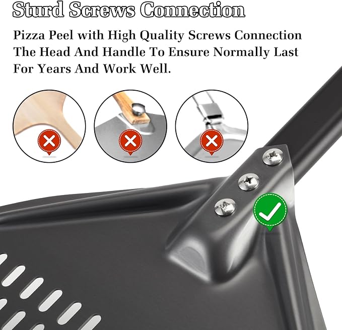 Pizza Peel 12 Inch+8 Inch, Aluminum Metal Pizza Turning Peel, Professional Pizza Spatula Paddle for Homemade Pizza