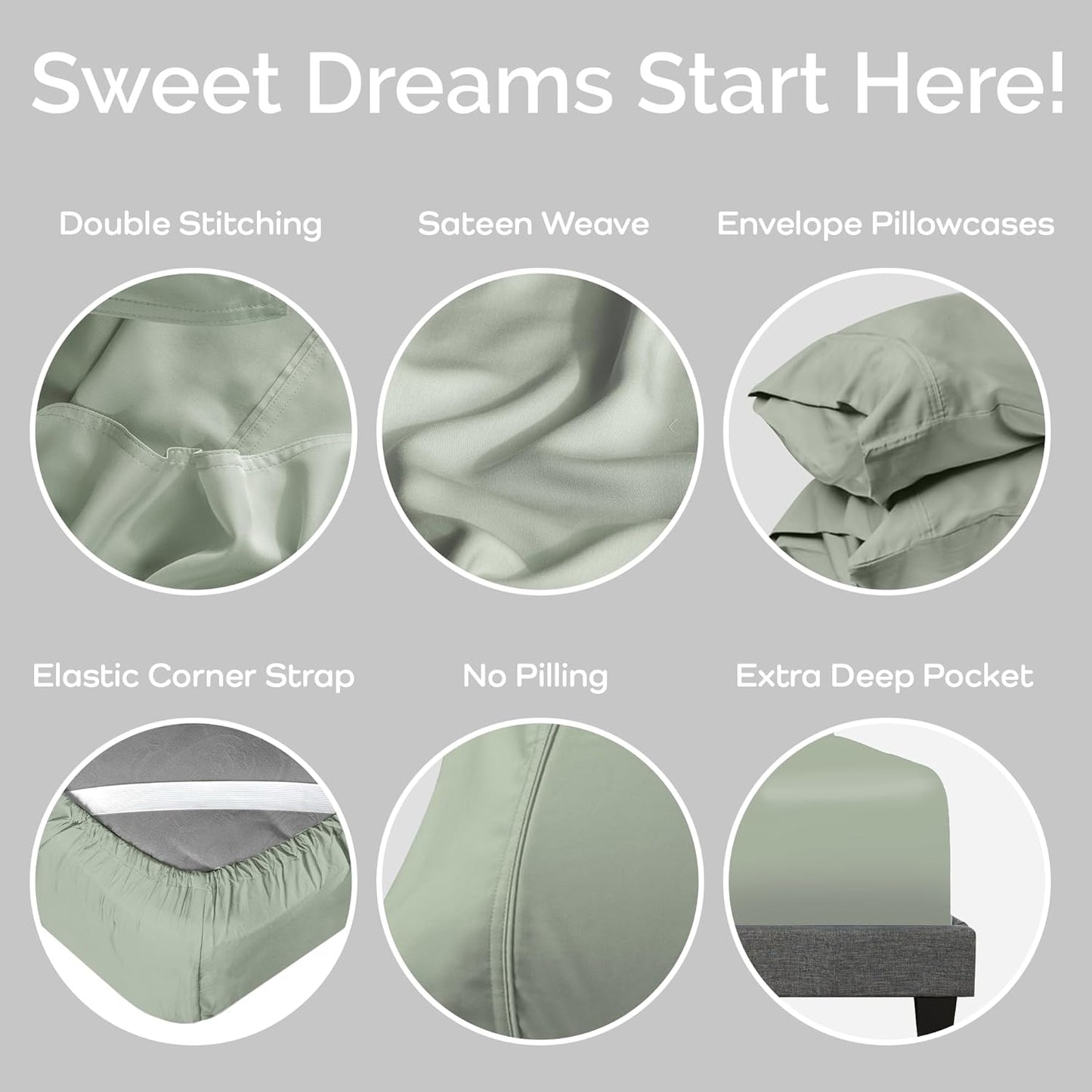 100% Viscose from Bamboo Sheets Queen Size, Super Soft Bedding Set, 4PC Cooling Sheets for Hot Sleepers, Vegan Silk Moisture Wicking, Organically Grown Bedsheet, Sage - 60" x 80"