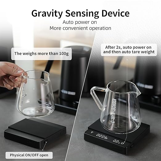 MHW-3BOMEBR Espresso Scale with Auto Timer, Rechargeable Coffee Scale for Barista, 0.1g High Precision Digital Coffee Bean Weight Scales, 0.3-2kg, Solid-liquid Detection, Auto Peeling,White ES6028W-OS