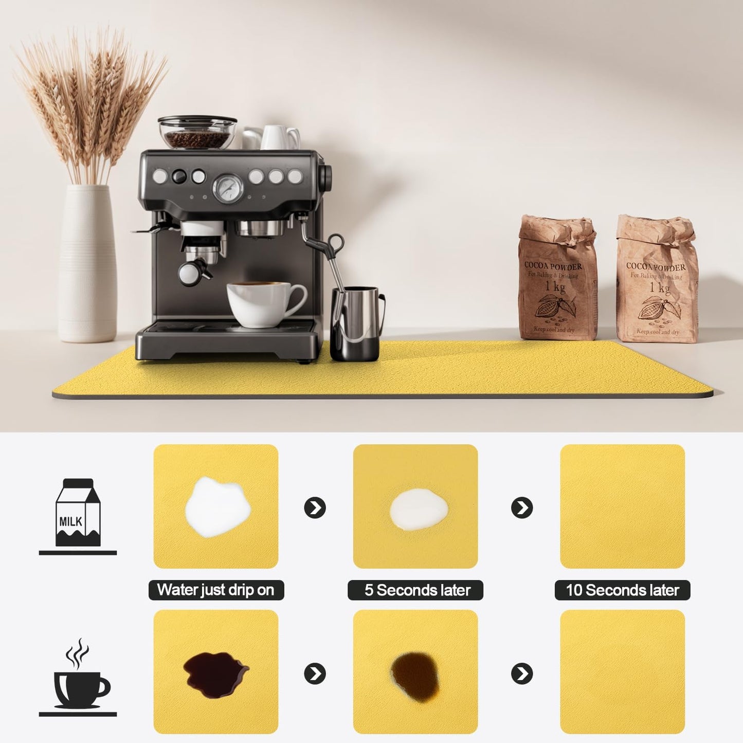 Dish Drying Mat for Kitchen Counter | Coffee Bar Mat for Countertops | Heat Resistant Drainer Mat with Non-slip Rubber Backed | Hide Stain Kitchen Absorbent Draining Mat | Yellow 16"x24"