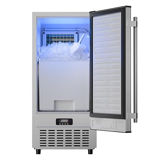 Coolake 15" Commercial Under Counter Ice Maker, 80LBS/Day Built-in Freestanding Cube Ice Machine, Self-Cleaning & Removable Filter, Stainless Steel Ice Machine with 30LBS Storage for Home Bar