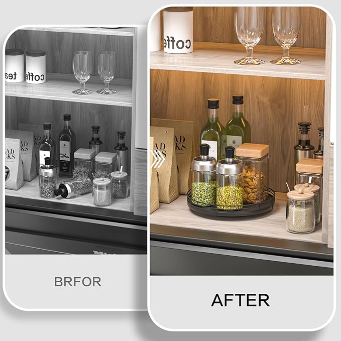 9" Oak Wood Lazy Susan Turntable Organizer, Lazy Susan for Cabinet Dining Table Pantry Wood Rotating Tray for Kitchen Countertop Coffee Table Decor Spinning Spice Can Organization and Storage Black