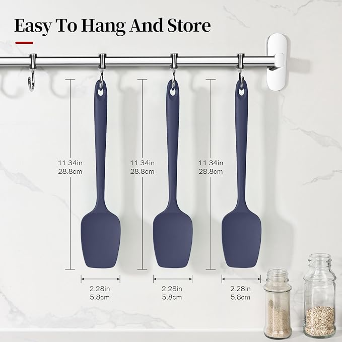 600ºF Heat Resistant Spatulas, High Heat Food Safe Semless Kitchen Silicone Spoon Spoonula Scraper Set for Cooking Baking Mixing Scraping Stirring Nonstick Cookware Pan (3Pcs,Midniaht Blue)