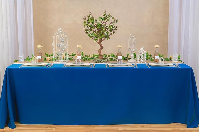 LTC LINENS Bulk 10-Pack Rectangular Tablecloths 90 In x 156 In with Rounded Corners - Royal Blue Table Covers for 8 ft Table with Floor-Length Drop - Wrinkle Resistant Polyester Fabric Cloth for Party