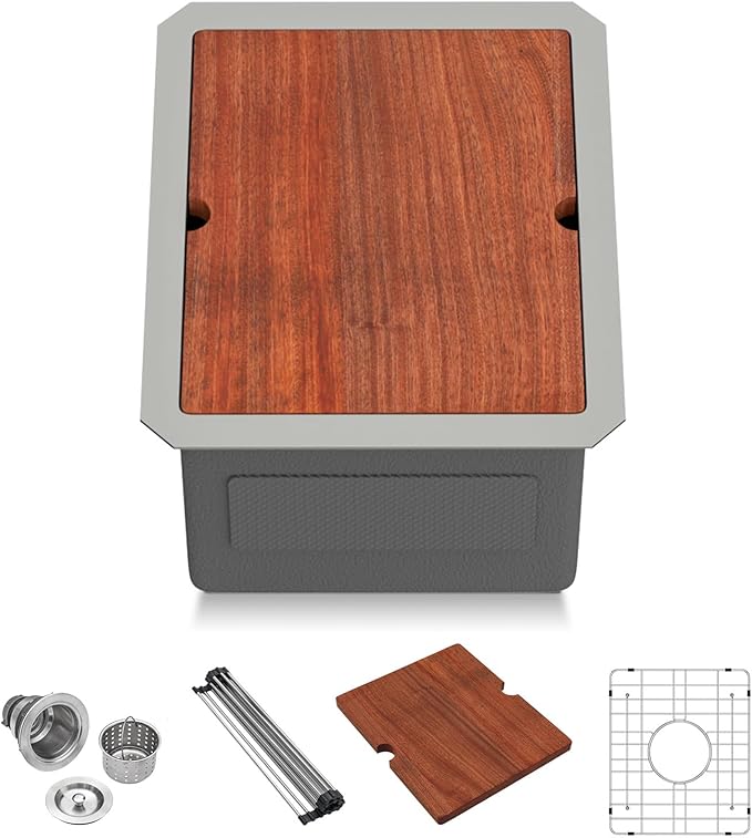 Lordear Undermount RV Kitchen Sink 12x15x9 Inch Small Bar Prep RV Kitchen Sinks 16 Gauge Stainless Steel Single Bowl Workstation with Cutting Board