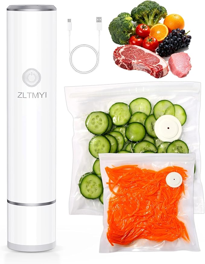 Handheld Vacuum Sealer for Food, Compact Portable Food Saver Pump with 30 BPA‑Free Reusable Vacuum Bags Type-C Rechargeable, Ideal for Sous Vide, Meal Prep, Leftovers & Freezer Storage