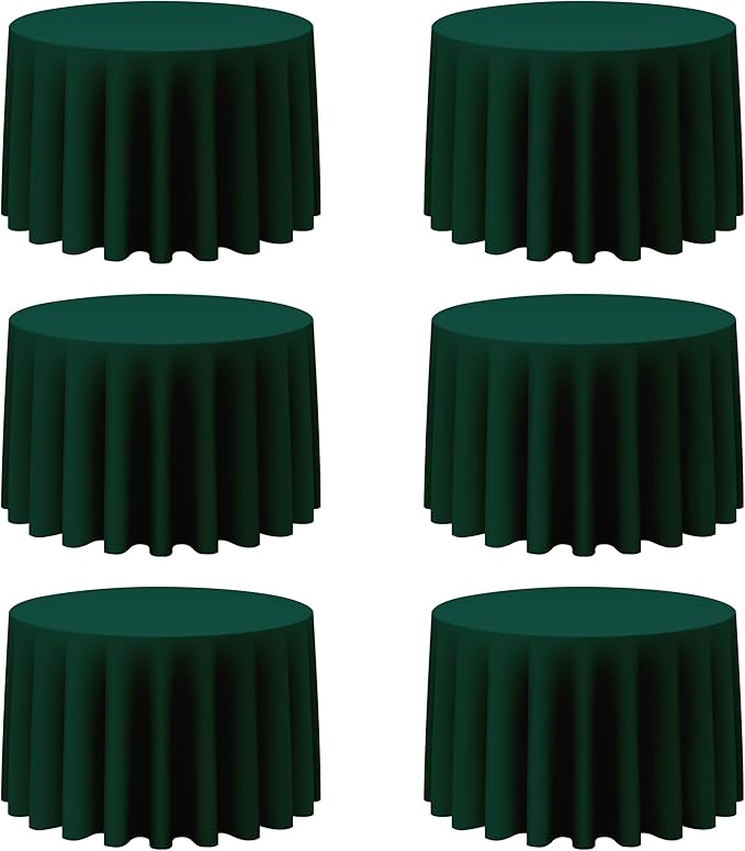 BRILLMAX 6 Pack Hunter Green Round Tablecloths 108 Inch - Circle Bulk Linen Polyester Fabric Washable Table Cloth Cover for Wedding Reception Banquet Birthday Party Buffet Restaurant