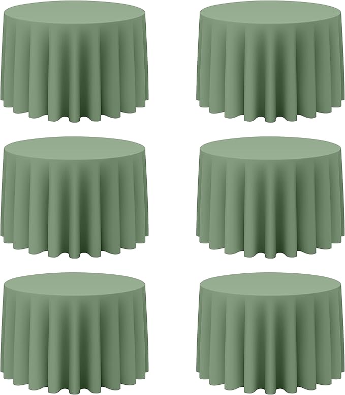 BRILLMAX 6 Pack Sage Green Round Tablecloths 108 Inch - Circle Bulk Linen Polyester Fabric Washable Table Cloth Cover for Wedding Reception Banquet Birthday Party Buffet Restaurant