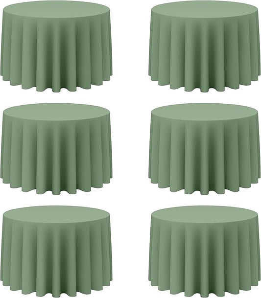 BRILLMAX 6 Pack Sage Green Round Tablecloths 108 Inch - Circle Bulk Linen Polyester Fabric Washable Table Cloth Cover for Wedding Reception Banquet Birthday Party Buffet Restaurant