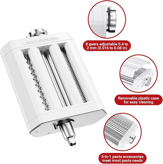 3 in 1 Pasta Maker Machine for KitchenAid Includes Spaghetti Cutter, Pasta Roller and Fettuccine Cutter, Pasta Machine, Noodle Maker, Pasta Maker by Gvode
