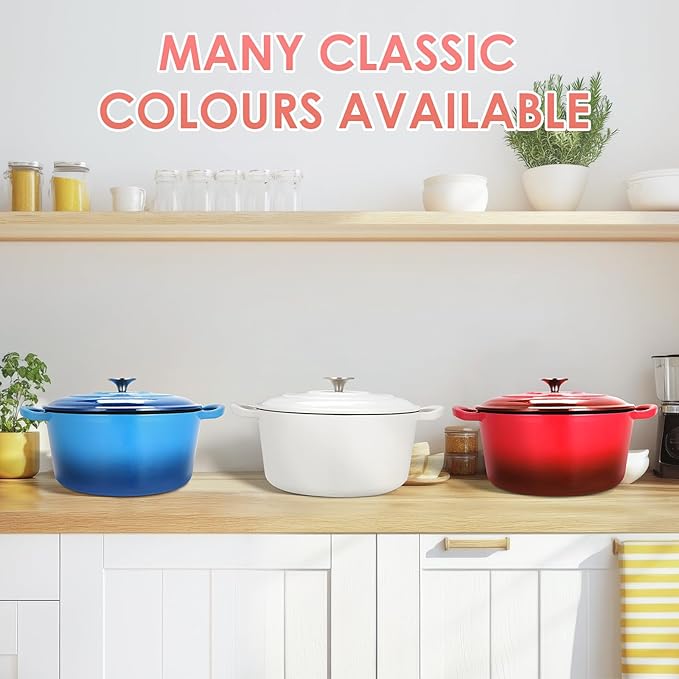 LIFERUN 6 Qt Enameled Cast Iron Dutch Oven Pot with Lid，Oven Safe up to 500° F, Heavy-Duty Non-Stick Dutch Oven with Dual Handles for Bread Baking, Fry Foods, Braising, Stews, Roasting (Red)