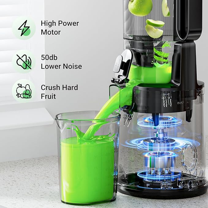 Aeitto Cold Press Juicer with 5.8" Extra Wide Mouth, Juicer Machines, Easy to Clean, Fit Whole Vegetables & Fruits, Professional Slow Masticating Juicers,Self Feeding, High Juice Yield