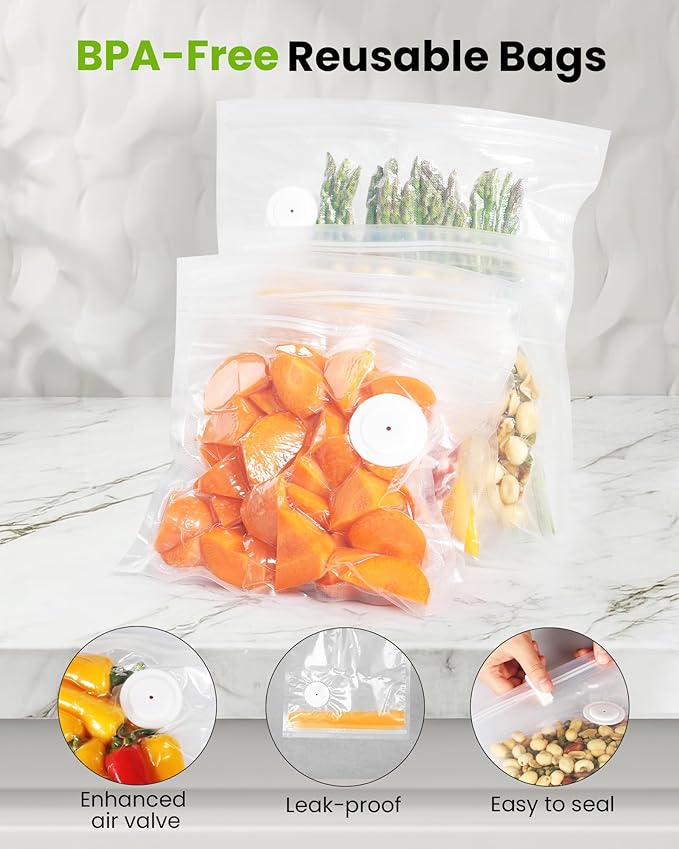 FEPPO Vacuum Sealer for Food with Visible Water Tank, Handheld Saver Compact Vacuum Sealer Machine with 30 Reusable Bags for 6X Preservation & Fresh, Light Green