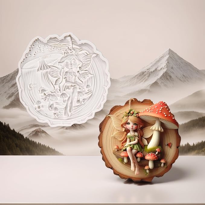 (Four-piece set) Moon sleeping dragon, fairy mushroom, whimsical girl, dragon shape, DIY silicone mold, cake chocolate mold wedding cake decoration tool soft cake mold