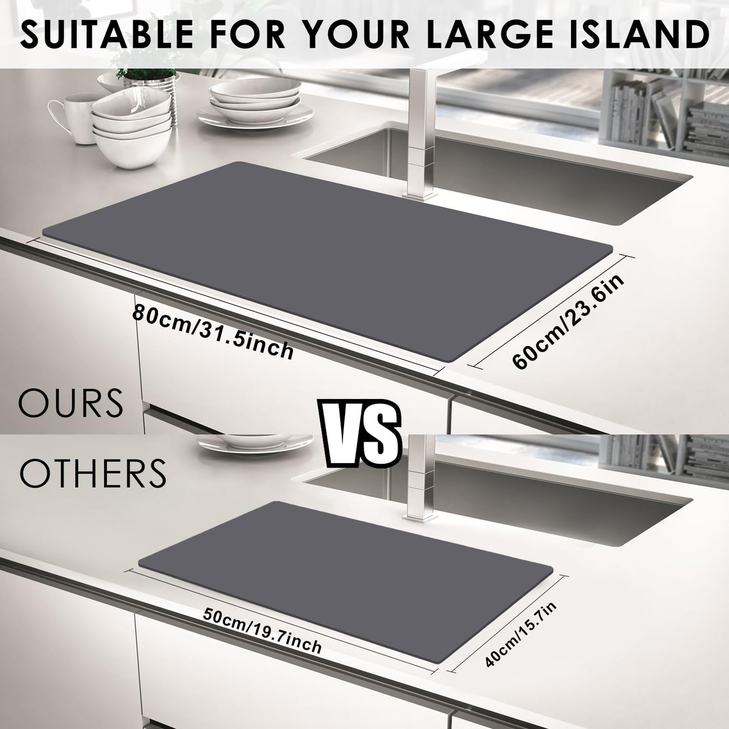 Extra Large Silicone Mat, 31.5x23.6 Large Silicon Placemats for Kids, Heat Resistant Matt for Kitchen Counter Non-Stick Table Mat for Dough and Pastry, Silicone Craft Mat for Kids, Dark Gray